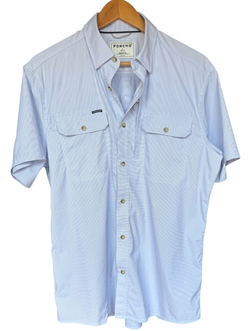 Poncho THE ANCHOA Blue MicroCheck Shirt Sz M